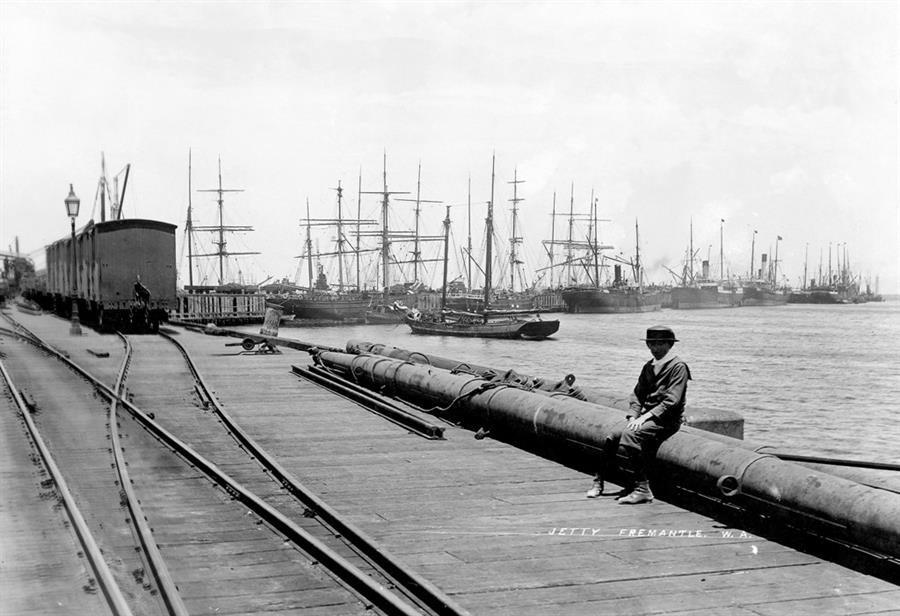 1894 Long Jetty 2 Heritage photo of man sitting by Fremantle Wharf