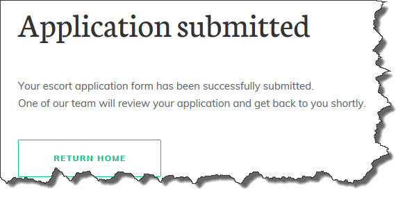 Escort Application - Escort Submitted